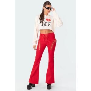 Edikted Engine Red Flared Jeans